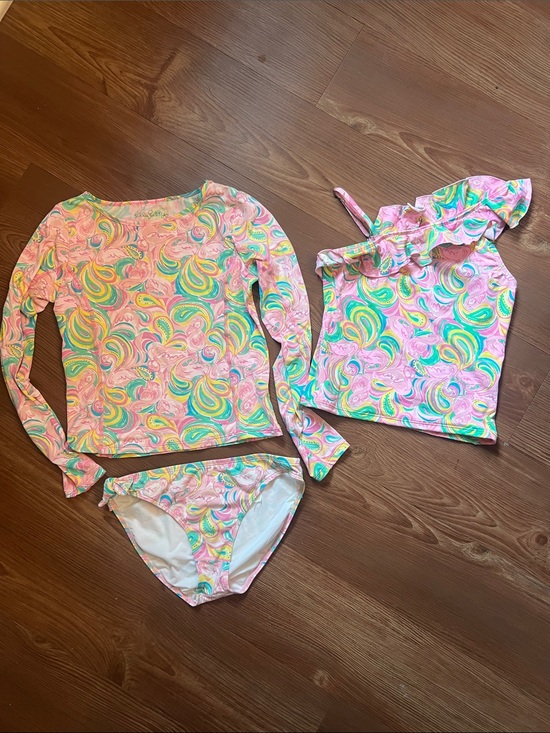 Lilly Pulitzer Other - Lilly Pulitzer Pink Multi Swirl Girls 3-Piece Swim Set